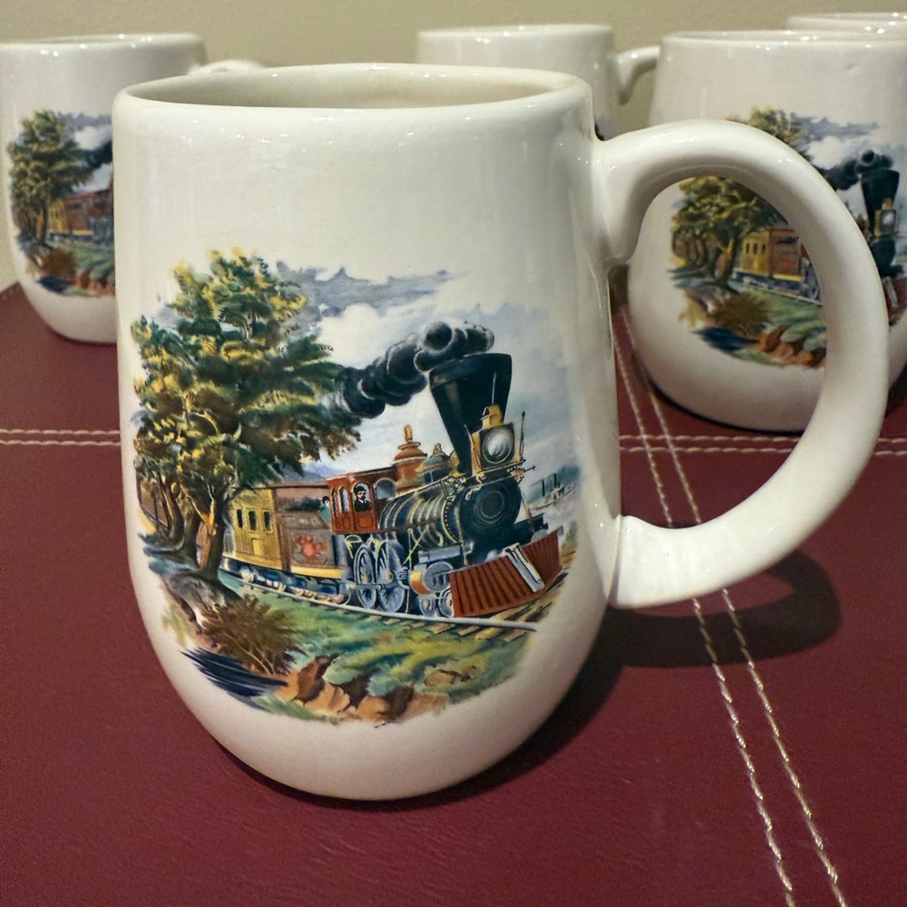 Vintage Steam Locomotive Train Mug Set of 6